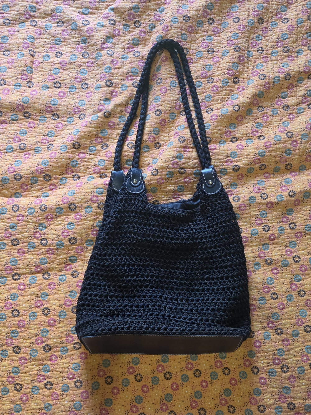 Luxy Black Crochet Bag with Braided Handles